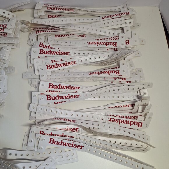180+ Budweiser Event Party ID Age Wristbands Lot Branded Logo White Red Vintage - Picture 3 of 7